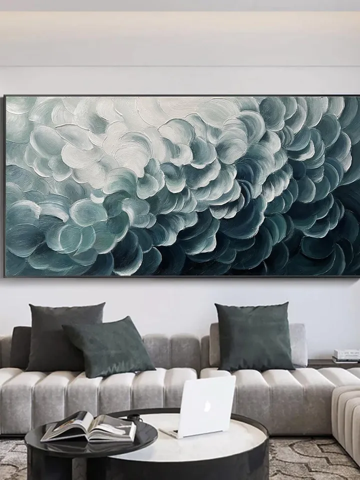 Original Blue and White Waves Oil Painting on Canvas Abstract Textured Wall Decor for Modern, Large Wall Art Living room Wall Art Home Decor