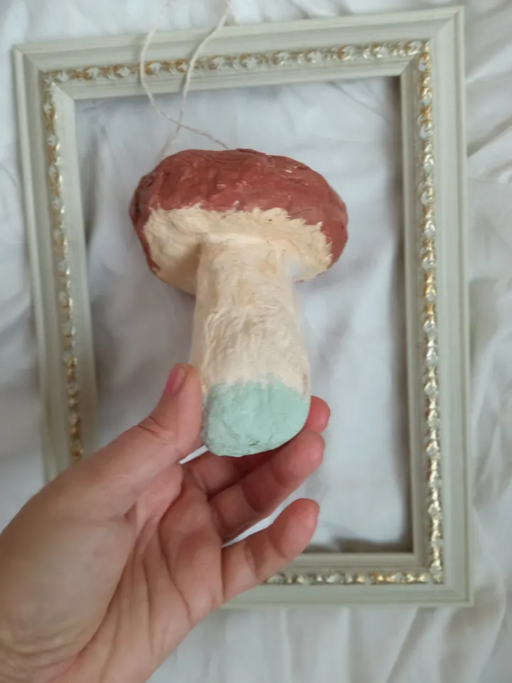 Fairy Tale Boletus Mushroom - Unique Handmade Christmas Ornament. Xmas toy. Home decor indoor Spun cotton tree toy.