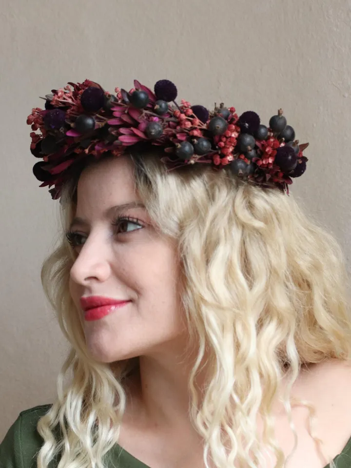 purple dry flower crow,Halloween Sale,Halloween Costume, Halloween flower crown,Gothic hair crown Gothic bridal,burgundy hair accessories