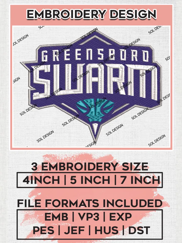 Greensboro Swarm Team NBA Basketball Logo Embroidery Designs, NBA G League Team Embroidery Files, Basketball Machine Embroidery Designs, NBA Greensboro Swarm Team Logo, Sport Machine Embroidery Design, Digital Download