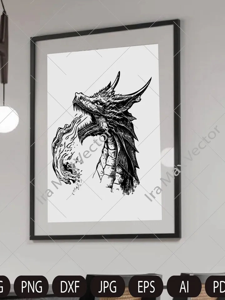 Fire Breathing Dragon SVG , Fantasy dragon SVG , Mythical Animal SVG, Dragon head svg, Dragon detailed, Dragon printable