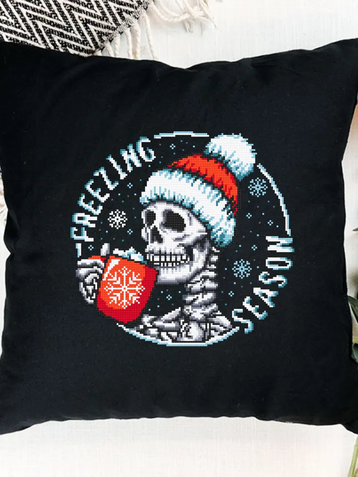 Skeleton Christmas cross stitch pattern PDF download Gothic Christmas pattern digital PDF, Skull cross stitch chart, Freezing season #N109