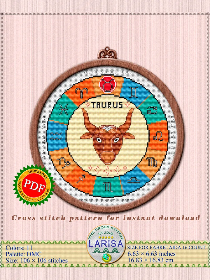 Taurus Cross Stitch Pattern | Taurus Zodiac Sign