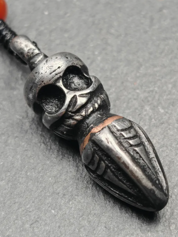 Gandhanra Handmade Skull Phurba Amulet,Kila - Dorje Phurba,Tibetan Budhist Ritual Implement Pendant,Made of Cold Iron,1.4"