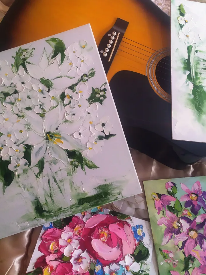 Hydrangea Painting Lily Original Art Impasto Painting Flower Painting 12x12 Flower in vase art