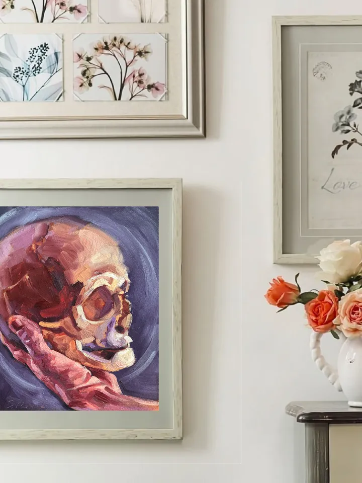 Human Skull Painting Original Skeleton Artwork Oil On Panel 8x10 Inch Anatomy Art