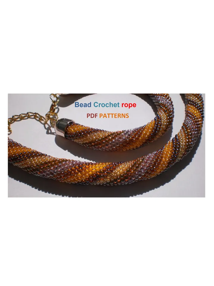 Bead crochet rope patterns for beading «Diagonal strips» necklace and bracelet, bead crocheting, Instant Download, PDF patterns
