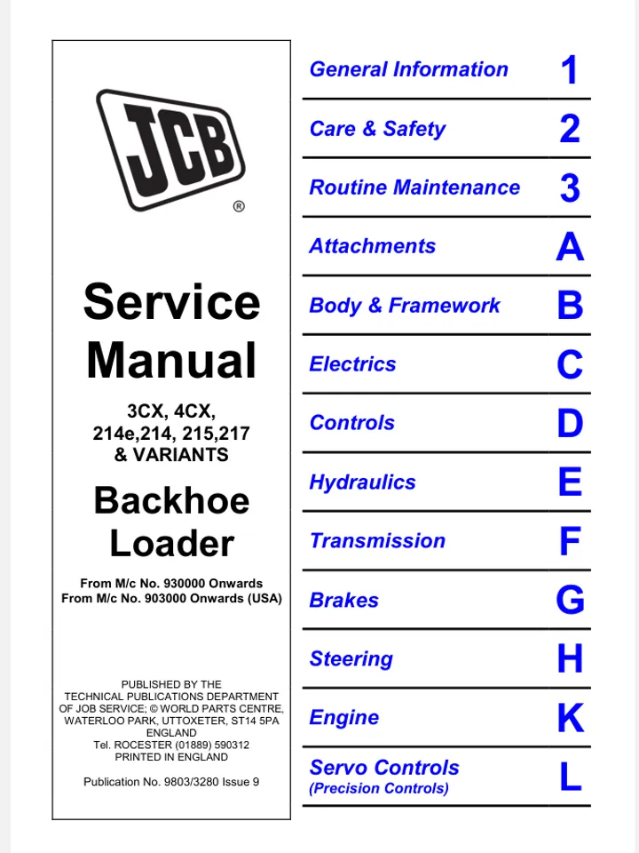 JCB 3CX 4CX Backhoe Loader Service Repair WorkShop Manual