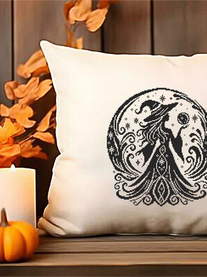 Halloween witch cross stitch pattern PDF download Mystical cross stitch chart, Monochrome magic pattern digital PDF Witchy crystal ball #H79
