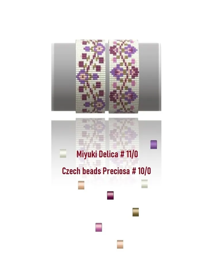 Cuff Bracelet Loom - Square Stitch Bead Weaving Patterns, Miyuki Delica, Czech beads Preciosa, Instant Download