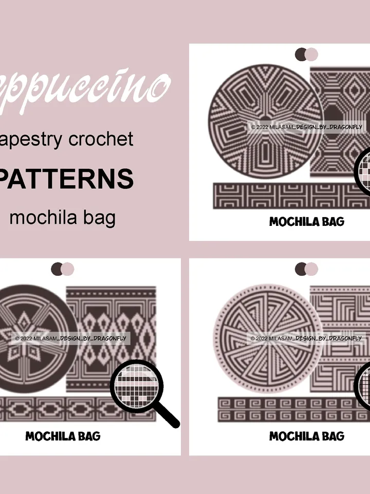 3 CROCHET PATTERNS / Tapestry crochet bag / wayuu mochila bag / SET CAPPUCCINO