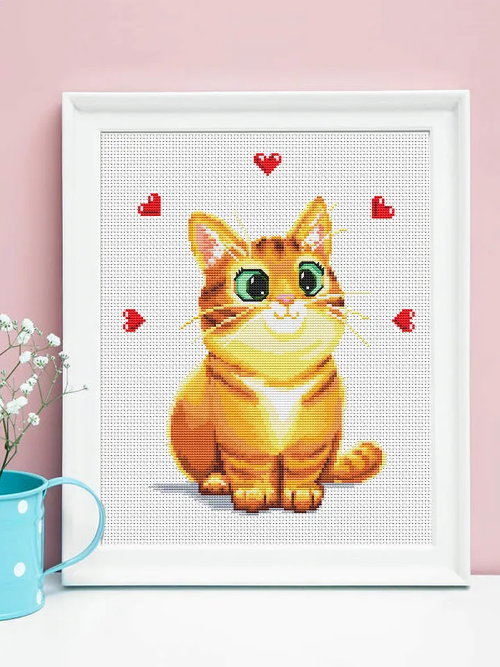 Cute orange cat cross stitch pattern download PDF Animal cross stitch chart, Cat embroidery PDF, Kitten cross stitch, Gift for cat lover #K1
