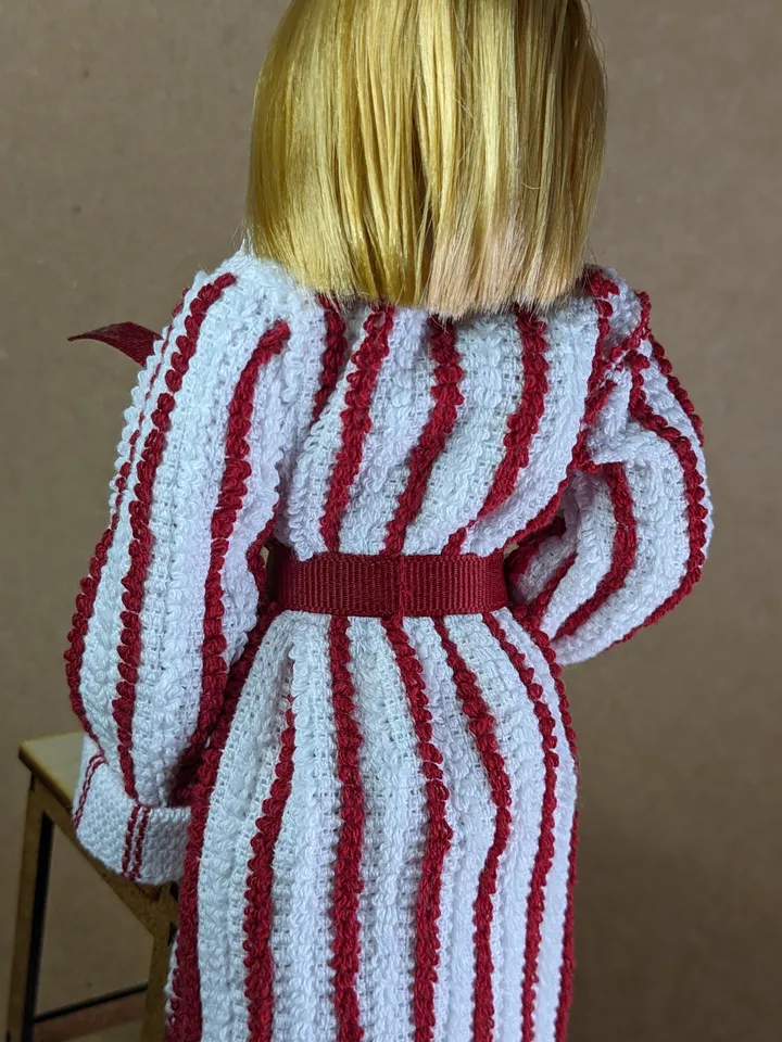 Handmade white & hot red terry bathrobe for 1/6 scale fashion female dolls