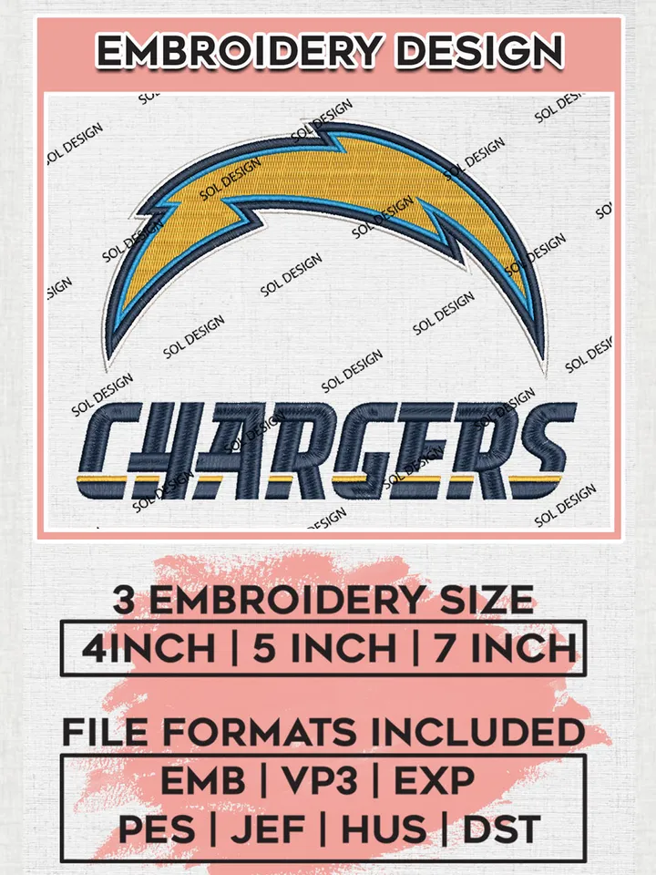 Los Angeles Chargers Football Embroidery files, Chargers NFL Logo Embroidery files, NFL Teams, Football, Digital Download | EMB_SPORT_11