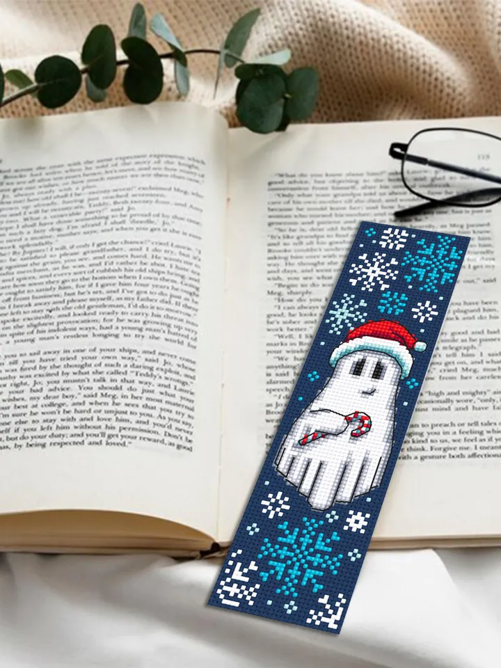 Christmas ghost bookmark cross stitch pattern PDF download Ghost cross stitch chart, Christmas bookmark pattern digital PDF, Snowflake #B368