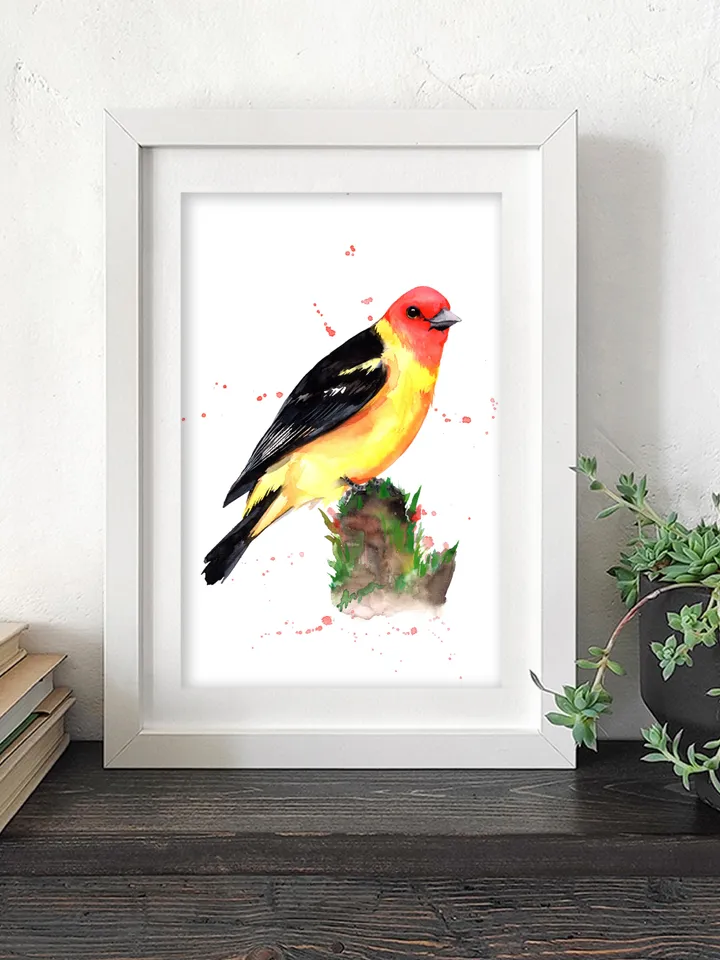 Tanager Bird Watercolour, bird painting, wall decor, birds lover gift, 8x11 in handmade art by Anne Gorywine