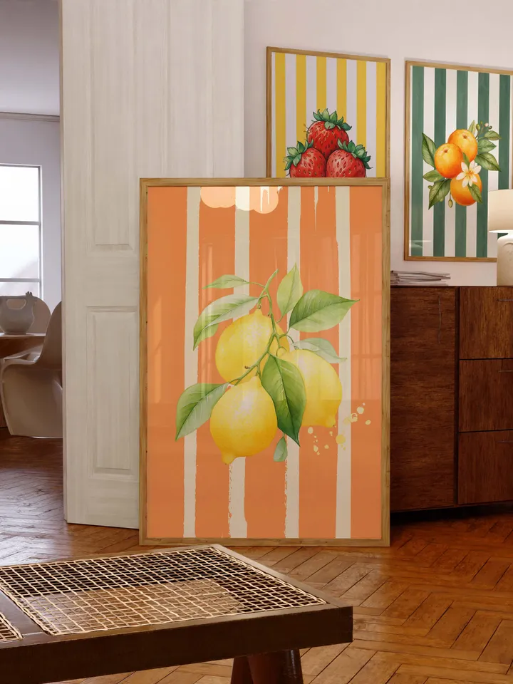 Cute Lemon Print, Lemons Wall Art, Kitchen Poster, Trendy Food Art, Farmhouse Kitchen Art Drawing, Retro Kitchen Art, Fruit Wall Art Decor