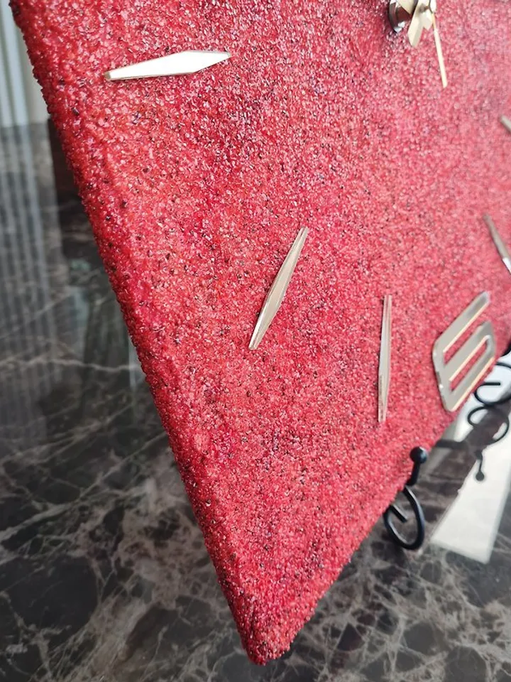 Red stone wall clock Modern square wall clock Golden numbers Silent luxury clock