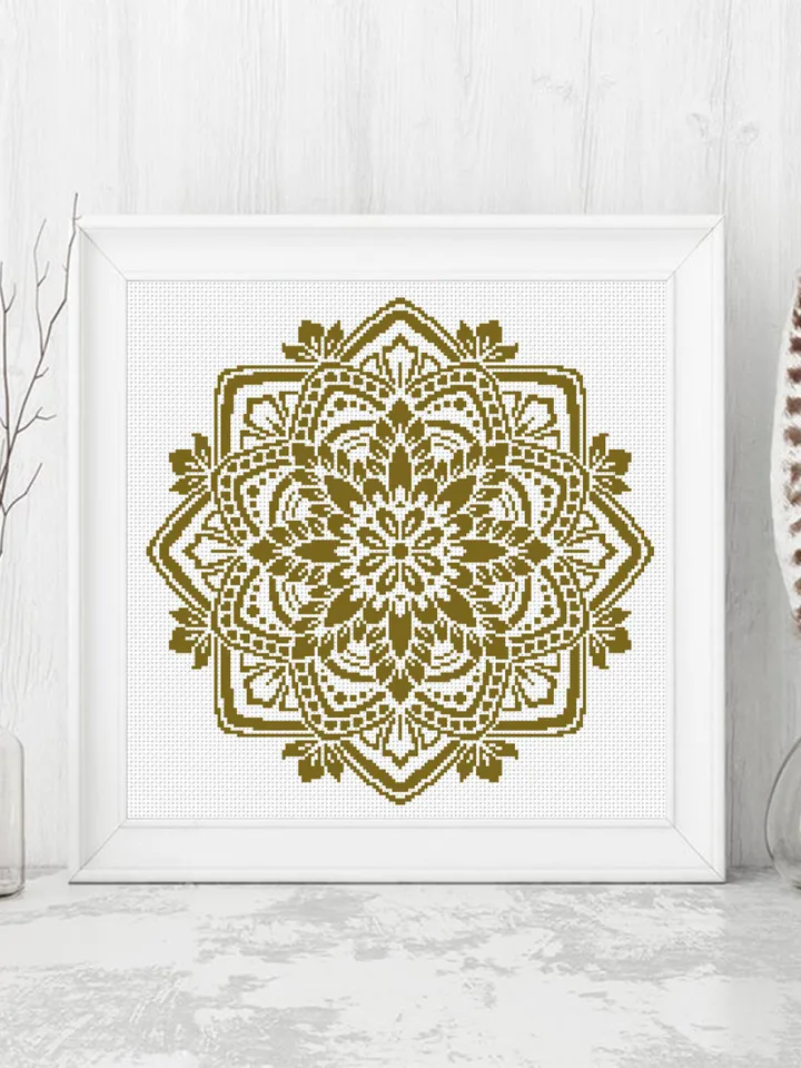 Mandala cross stitch pattern PDF download Monochrome mandala pattern digital PDF, Simple cross stitch chart for beginner, Home decor #M249