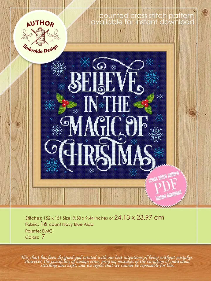 Christmas lettering cross stitch pattern PDF download Winter holiday cross stitch chart, Merry Christmas pattern digital PDF, Believe #N51