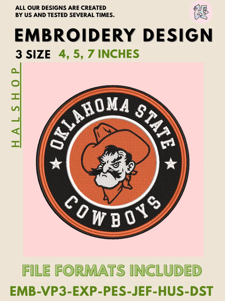 NCAA Oklahoma State Cowboys Embroidery Design | OSU Cowboys Logo | Machine Embroidery File | Digital Download