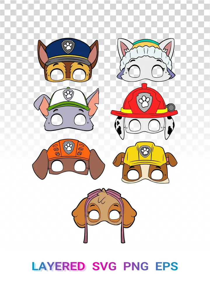 🐾 Paw Patrol Masks PNG, Chase Marshall Rubble SVG Clipart