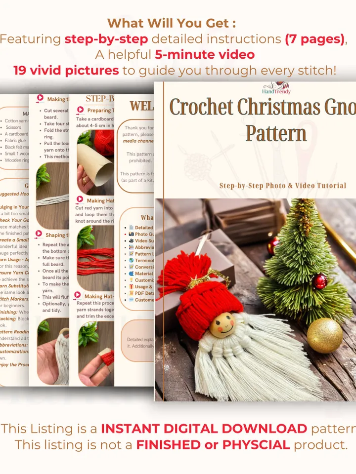 Crochet Christmas Gnome Pattern - Easy Nordic Design Ornament for Scandinavian Style Holiday Decor - Perfect Gift Idea for Crafters
