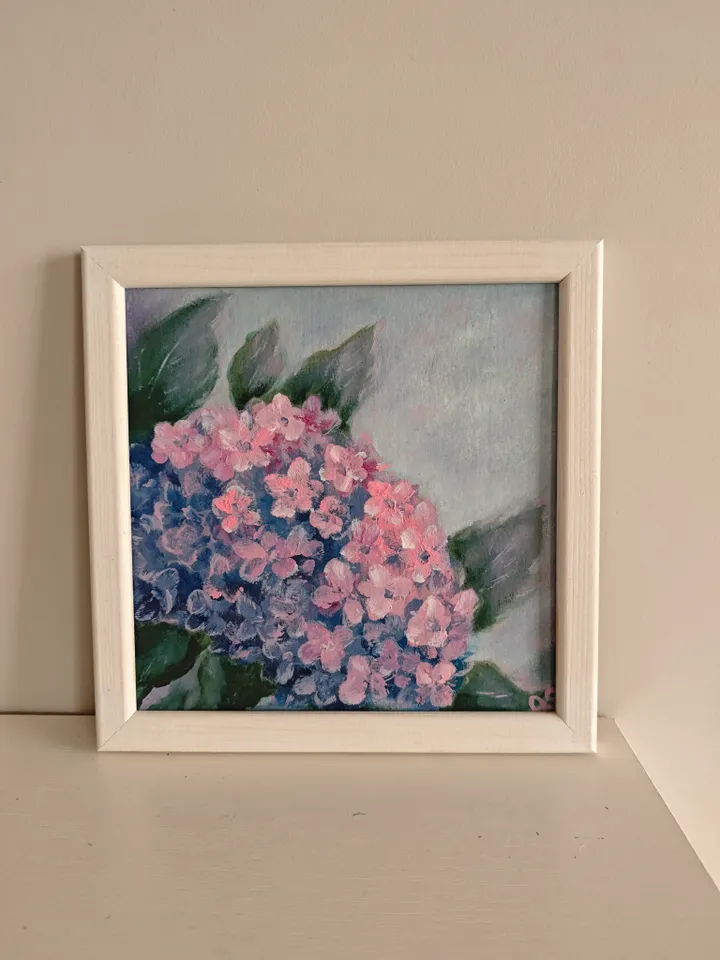 Hydrangea Original Painting Floral Original Art Flowers Modern Artwork Bright Hydrangea Wall Art Oil Painting 8 x 8 inches by Olga SokolovaArt