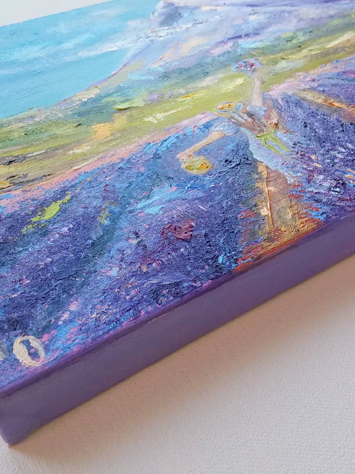 "Landscape. Girl in a lavender field" oil painting on canvas 40x30cm (16x12inch)