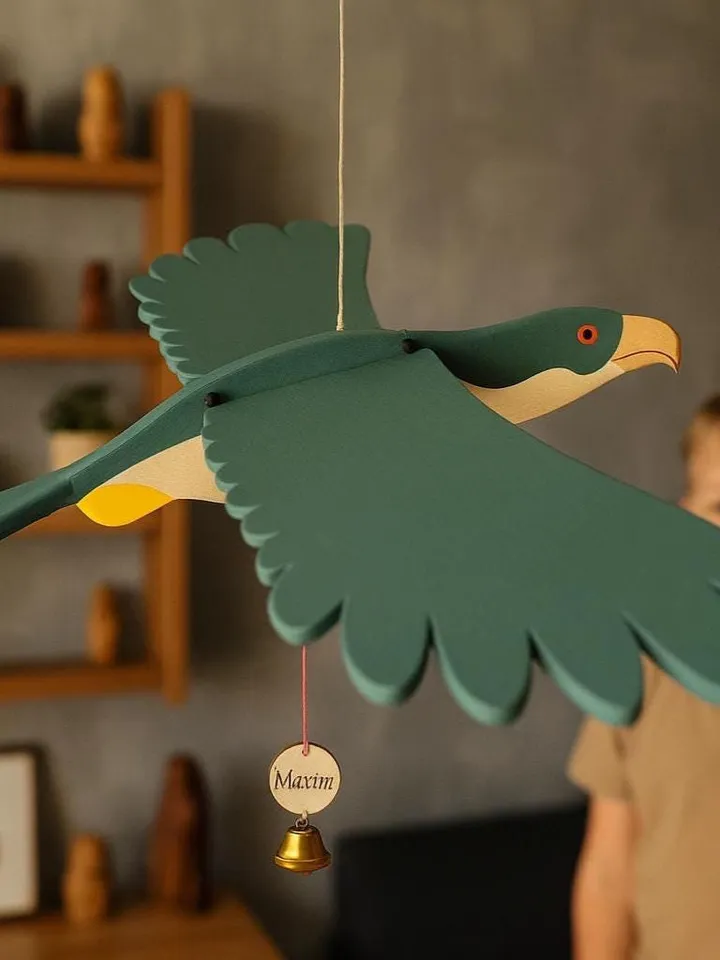 Handmade Wooden Falcon Mobile β Flying Bird Toy for Children, Natural Wood Animal Decor, Nursery Hanging Gift, Falcon Room Decoration