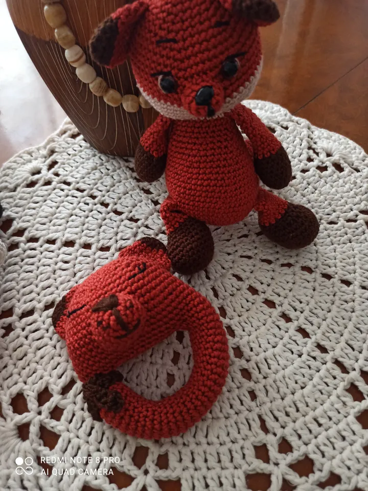 Fox toy and rattle for newborns