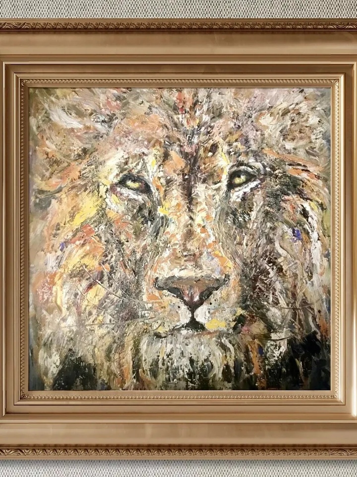 NEW ANIMALS COLLECTION.Lion original oil painting , impasto style wild animals wall art,lion room decoration,unique gift for animal lovers.