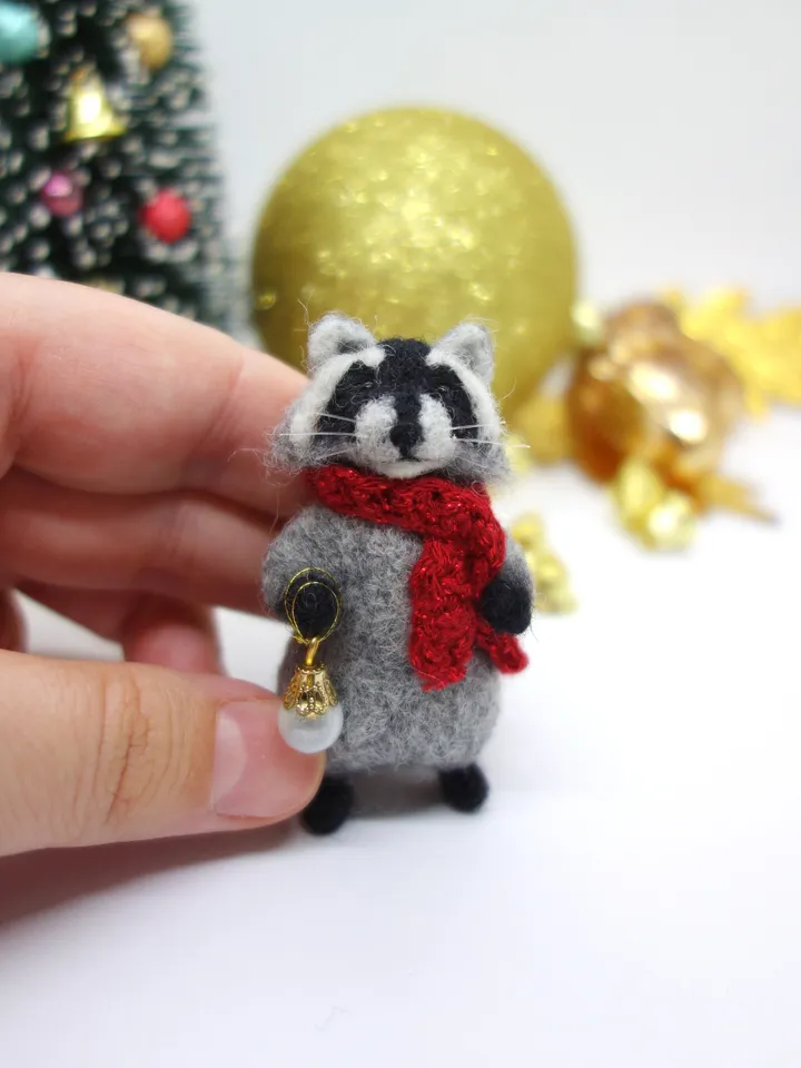 Freddy the raccoon, miniature needle felted animal, gift for Christmas, made to order