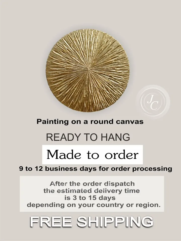 Gold Abstract Art Original Painting Textured art on a round canvas | Gold Metallic Modern wall decor Gold Leaf Art