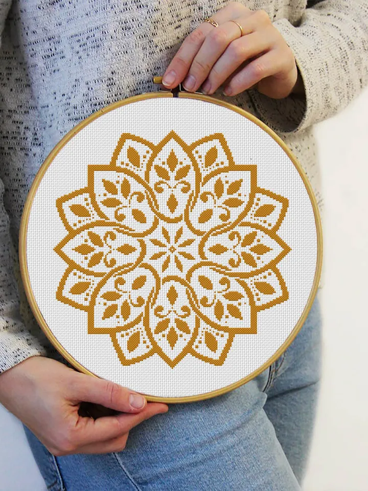 Mandala cross stitch pattern download PDF Monochrome cross stitch Easy mandala digital PDF Flower mandala ornament cross stitch chart #M19