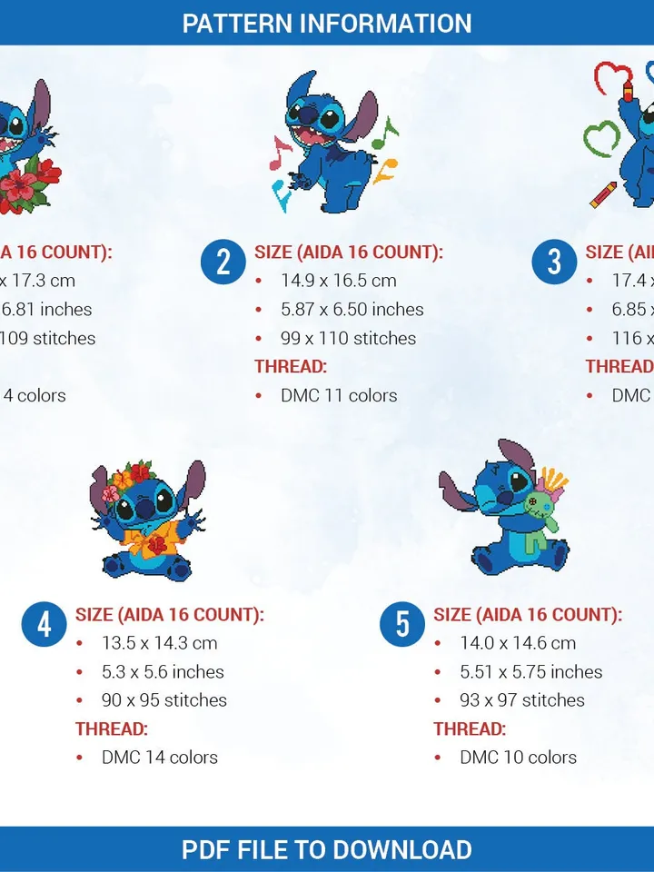 Lilo and Stitch Bundle of 5 Cross stitch pattern | Embroidery Pattern | Instant Download | Embroidery Designs