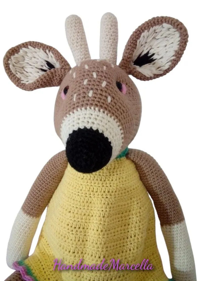 Large Amigurumi Deer – 57 cm Handmade Crochet Forest Animal – Deer in Yellow Dress – Soft Toy for Girl – Nursery Decor – Gift Idea