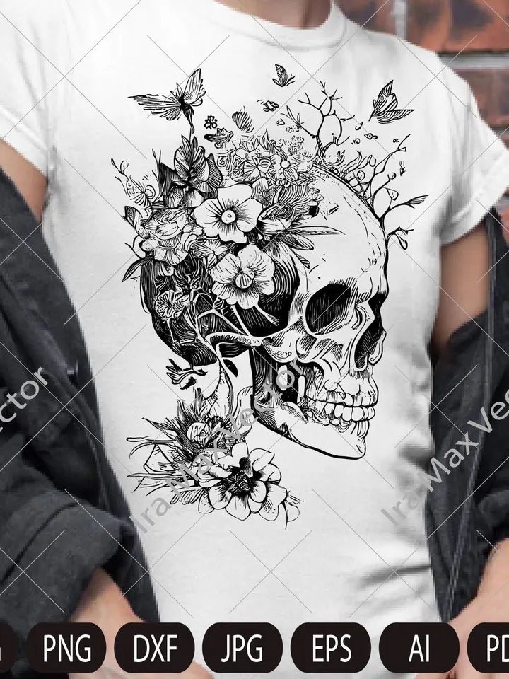 Skull svg file, Flower Skull svg, Skull cut file, Floral Skull svg file, Sugar Skull Svg file, skull flower crown, halloween, gothic, goth