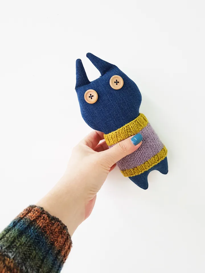 Stuffed animals patterns PDF for sewing and knitting Cat and Rabbit of denim, set of 2 tutorials