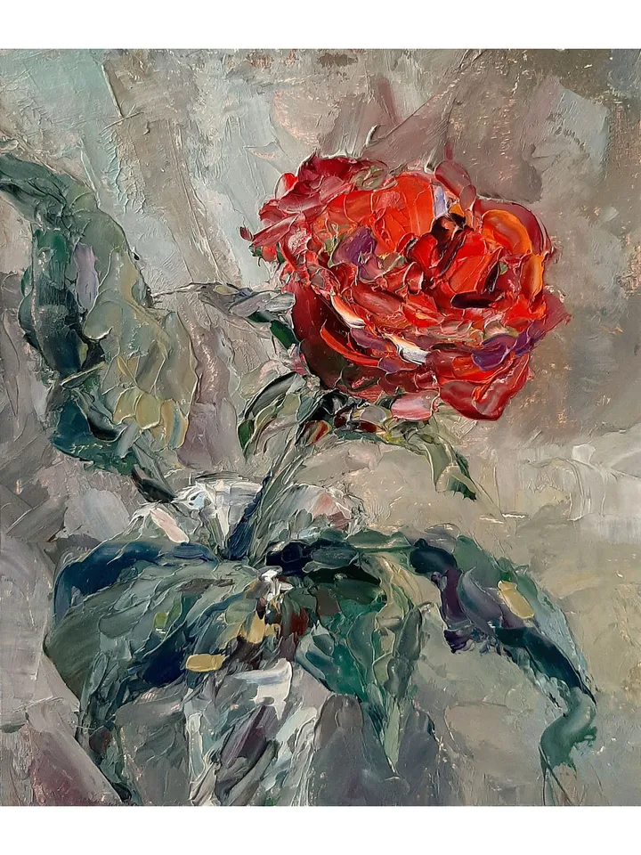 Red Rose Painting 6x5" Flower Art ORIGINAL PAINTING Signed by artist Marina Chuchko Oil Painting Impressionist
