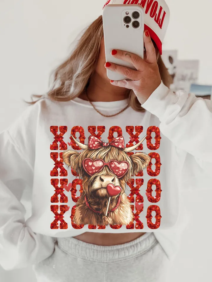 Xoxo Valentine Highland Cow Vibes Png, Valentine's Day XOXO Png, Valentine Coquette Png, Valentine Country Girl Png, Western Valentine Png