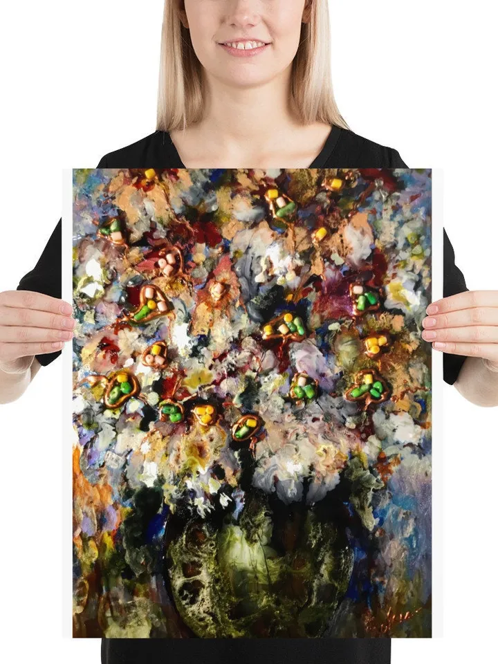 Abstract flowers in a vase Photo paper poster made with my original stained glass artwork,home decoration,unique artwork gift.