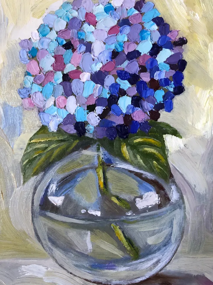 Hydrangea flowers original oil painting hand painted modern impasto painting wall art 6x9 inches