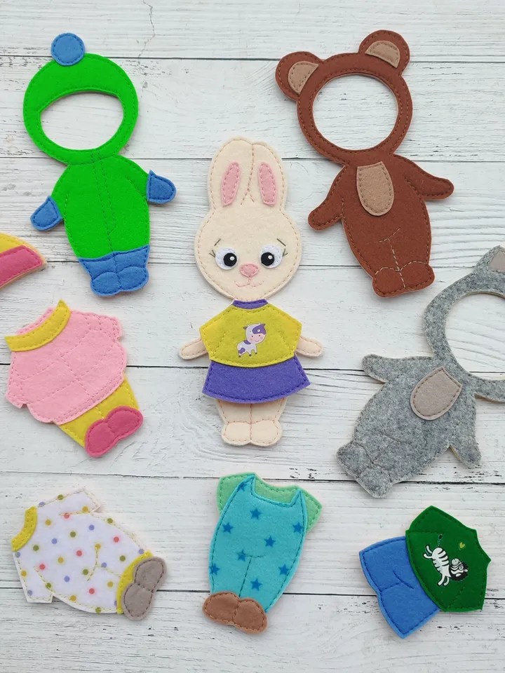 Dollhouse pattern, Felt Bunny pattern and  8 sets of clothes, Felt dress up Doll pattern, Felt toy Pattern pdf for girl, Quiet book pattern