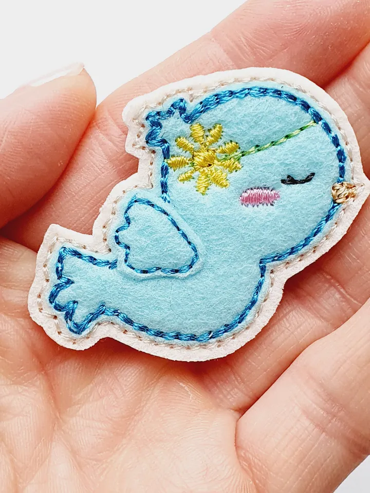 ITH Blue Bird Feltie Embroidery Design Applique, Mini Bird Embellishment Pattern, 4x4 Hoop DIY Craft File