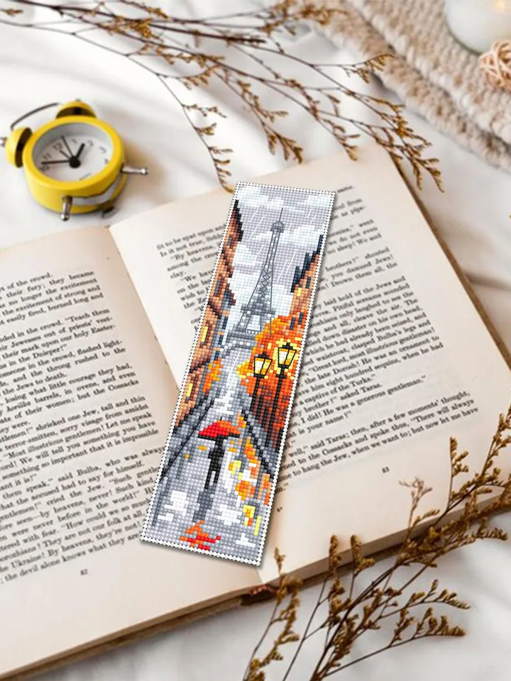 Paris bookmark cross stitch pattern PDF download Autumn Paris cross stitch chart, Needlepoint bookmark pattern digital, Eiffel Tower #B472
