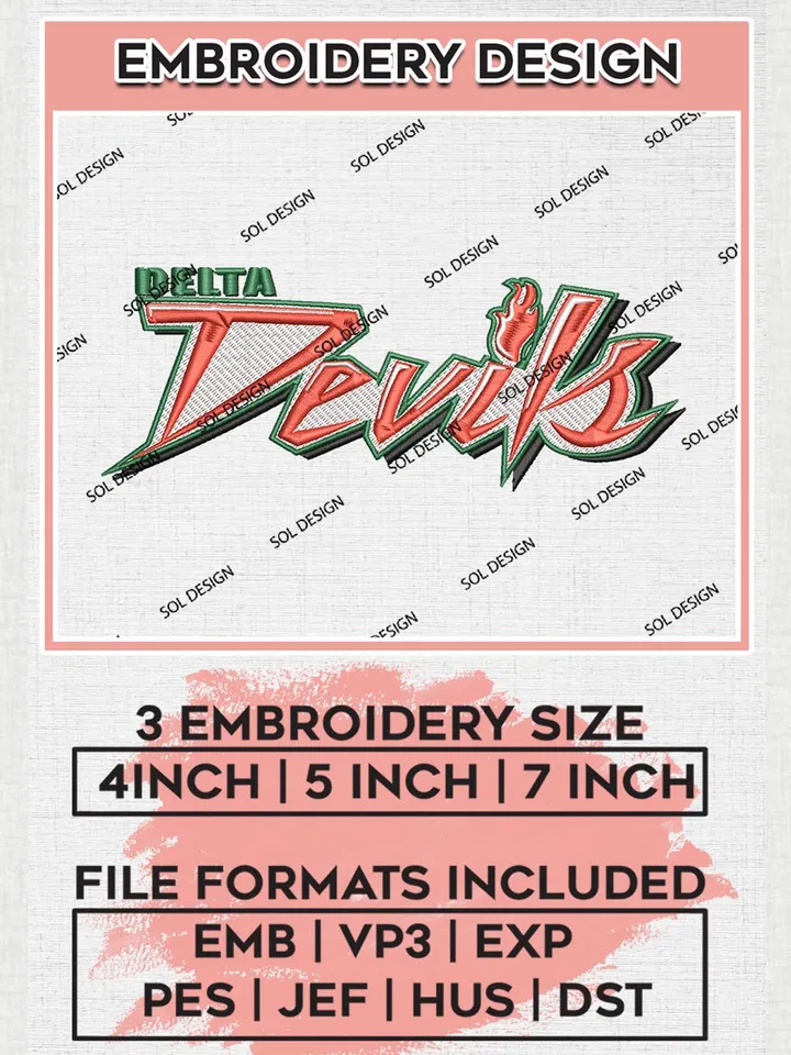 NCAA Delta Devils Team Logo Machine Embroidery Design, NCAA Mississippi Valley State Delta Devils Team Design Design files, NCAA Team Embroidery Designs, NCAA Machine Embroidery Designs, Digital Download