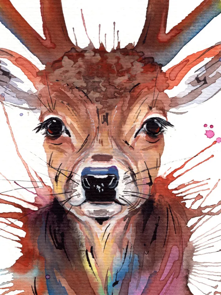 Deer original watercolor, animals painting, wall decor, 7x10 in art for animal lovers by Anne Gorywine