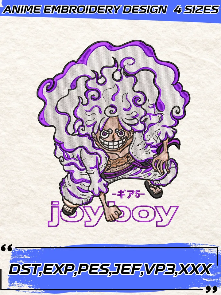 Luffy Gear 5 Embroidery Design, One Piece Embroidery Design,Machine Embroidery Design File,4 Sizes,Instant Download