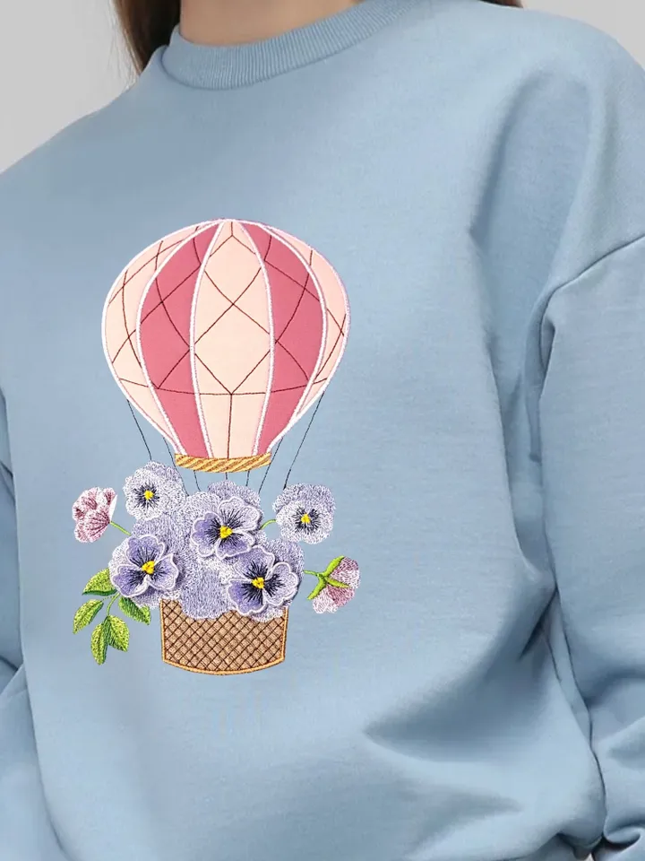 Air balloon with 3Dflowers Machine embroidery design digital embroidery pattern home and clothing décor embroidery motif 3Dembroidery design